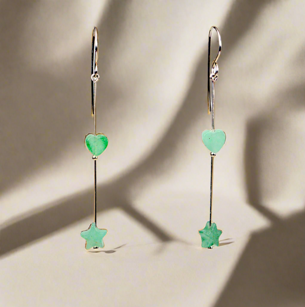 Aventurine Stars and Hearts Earrings