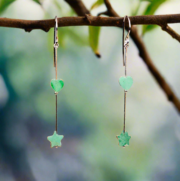 Aventurine Stars and Hearts Earrings