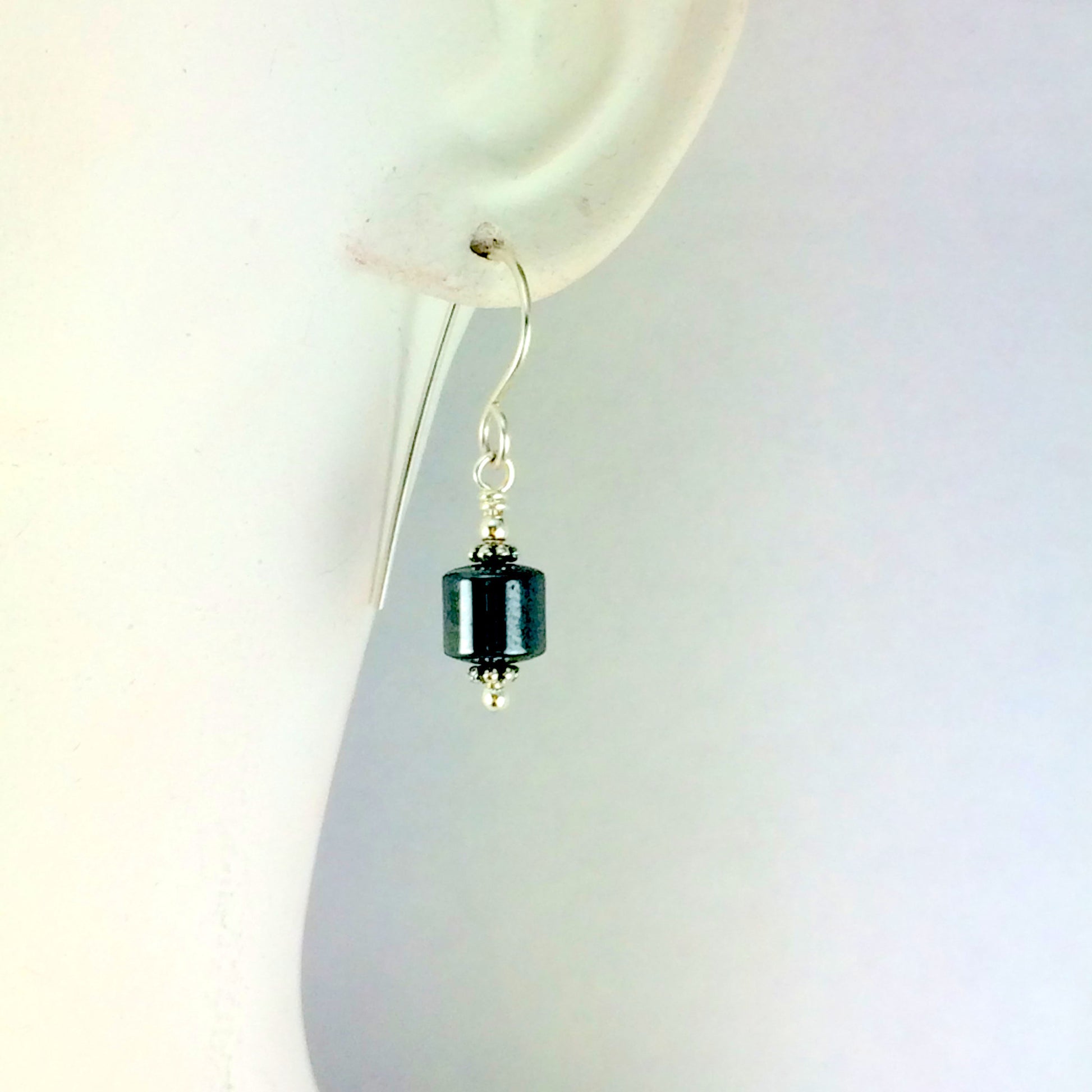 Hematite Barrel Earrings Short - Giulian Lyn