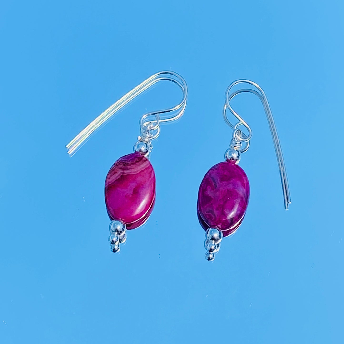 Pink crazy lace agate large stone earrings