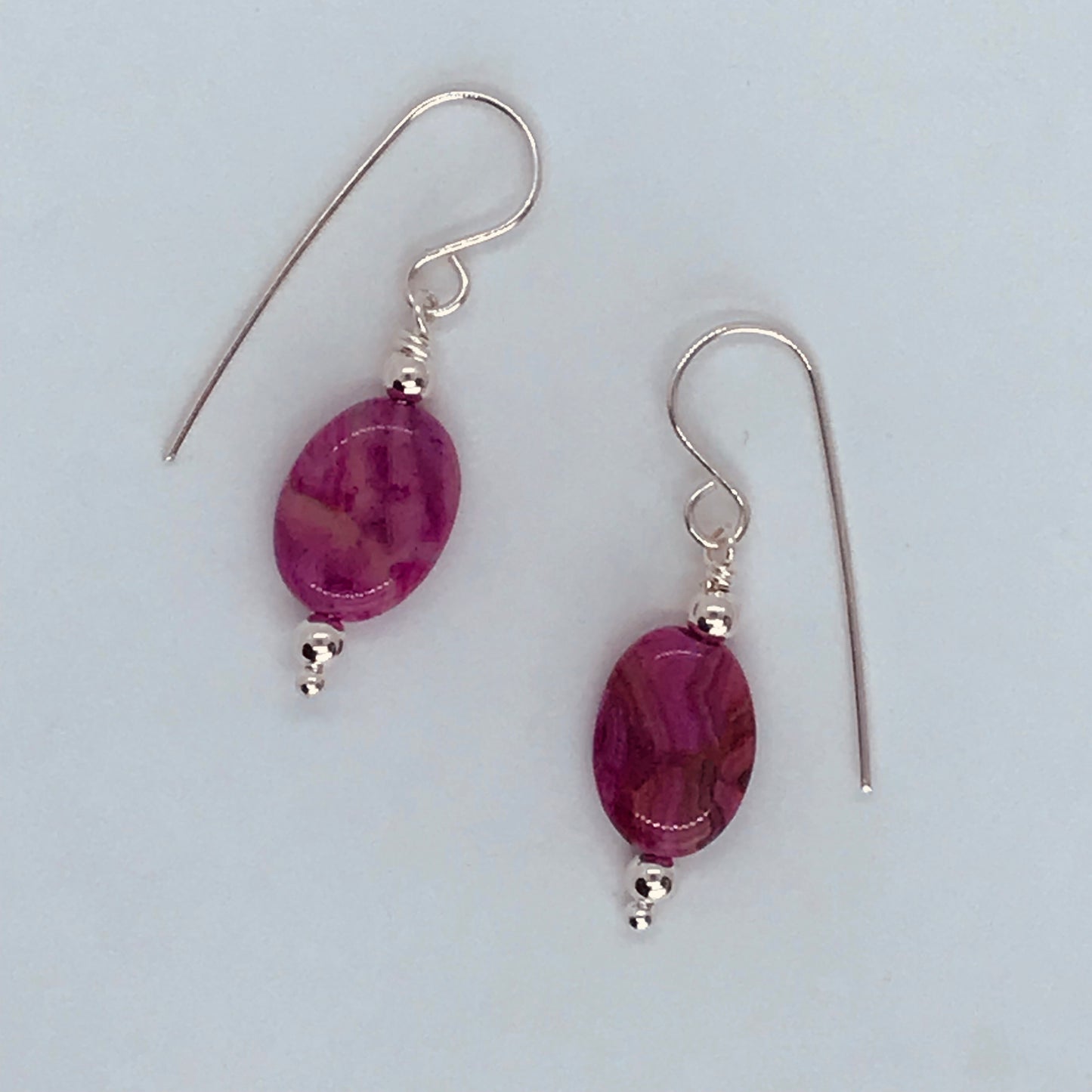 Pink crazy lace agate large stone earrings